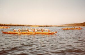 Heading out to the start line in the Mālama outrigger canoe