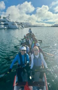 Dragon boat paddlers in canoe Dragon boat paddlers in canoe