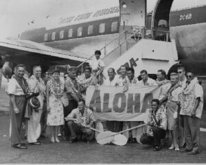 First Hawaiian All Star Catalina Crew in front of a plane, 1959